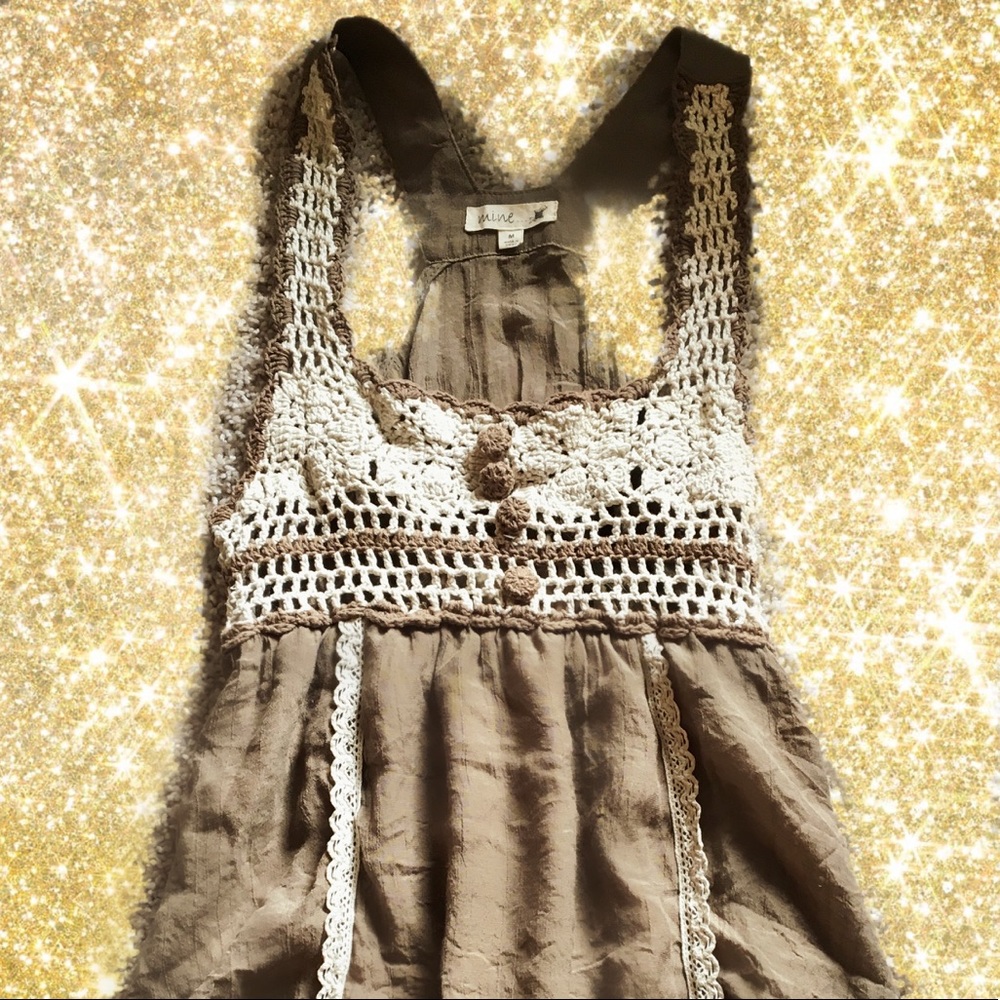 MINE size M crocheted silky beautiful tank hippie